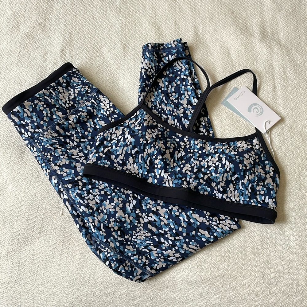 Johnny Was Calme Endurance Legging and Sports Bra Set Speckled Blue Size Medium